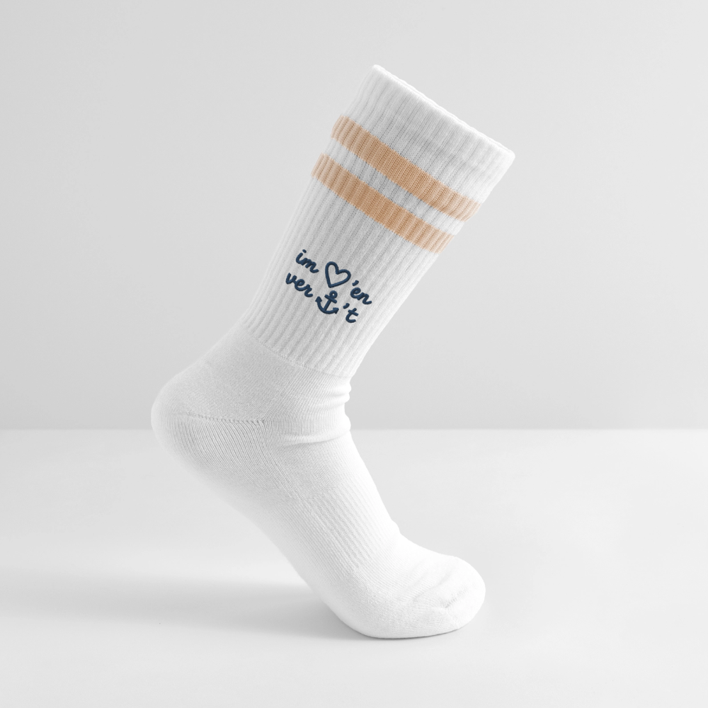 Im Herzen verankert Stick - Gestreifte Tennissocken - Weiß/Pfirsich