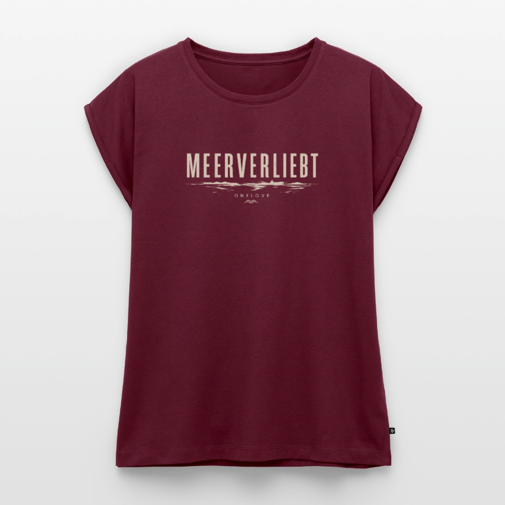 Meerverliebt - Frauen T-Shirt mit gerollten Ärmeln - Burgunderrot