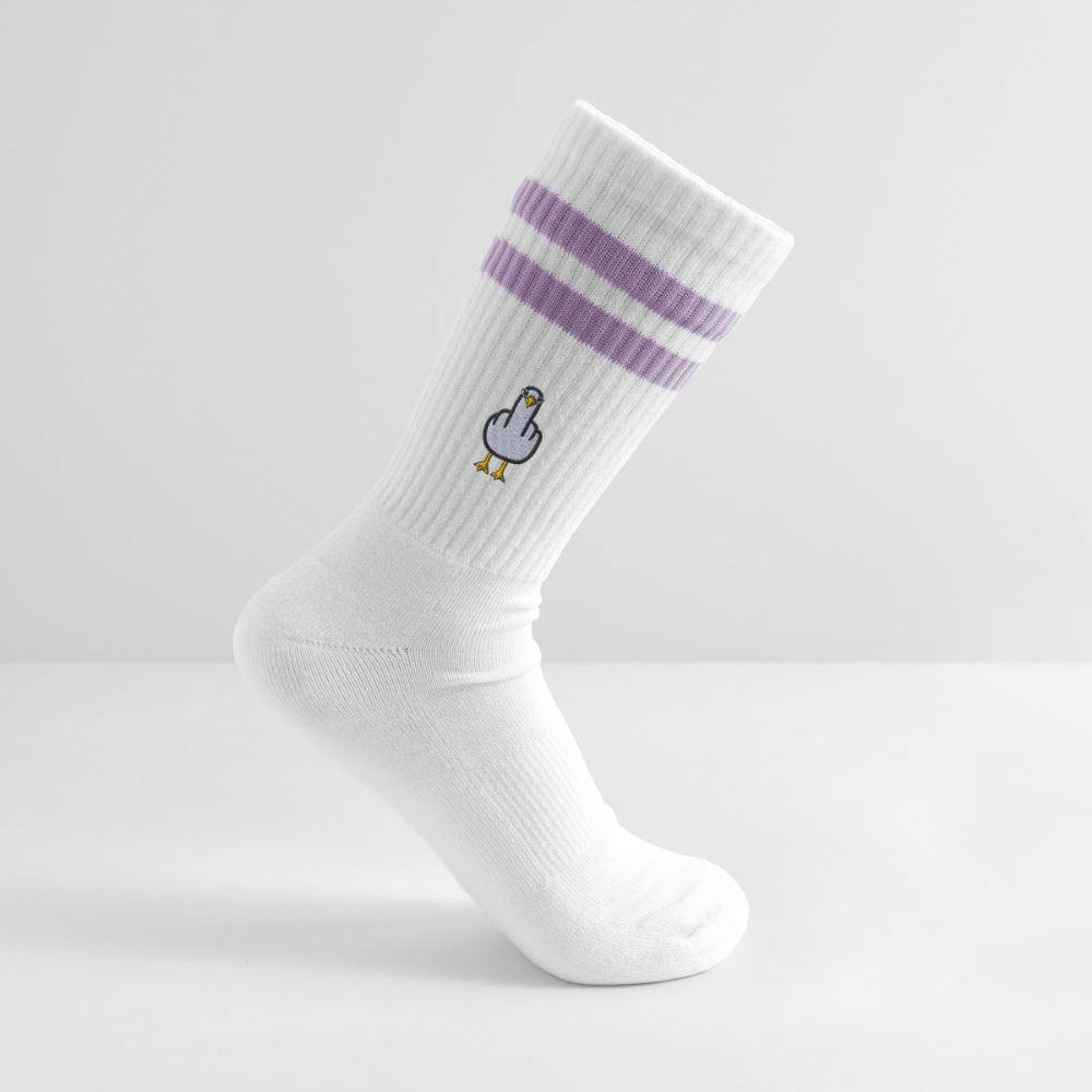 F**k You Möwe - Gestreifte Tennissocken - Weiß/Flieder 
