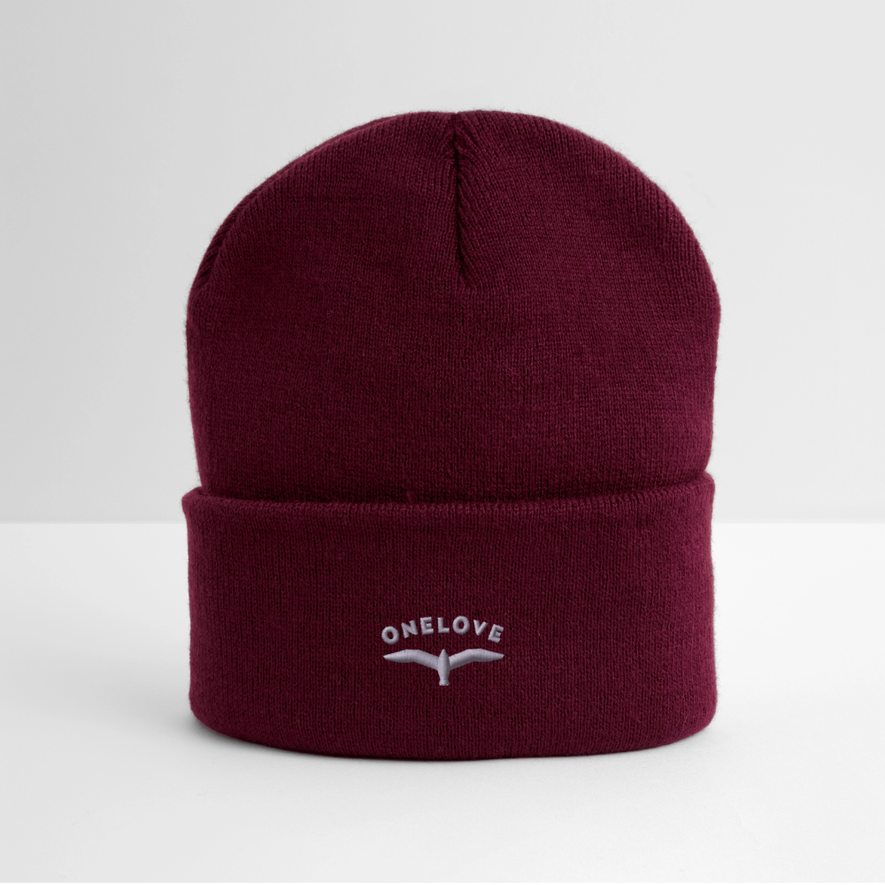 ONELOVE Möwe - Bestickte Wintermütze - Burgunderrot