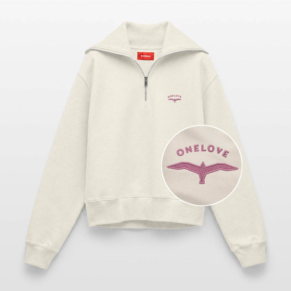 ONELOVE Möwe Stick - Relaxed Frauen Half Zip Pullover