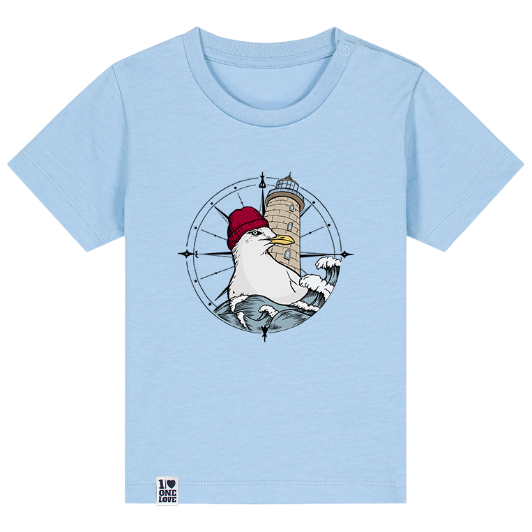Meereszauber-Babyshirt mit Leuchtturm-Skizze