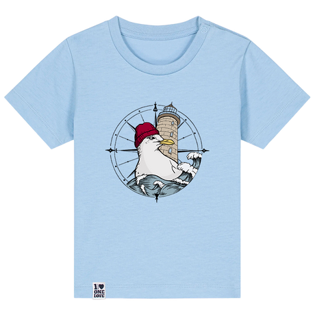 Meereszauber-Babyshirt mit Leuchtturm-Skizze